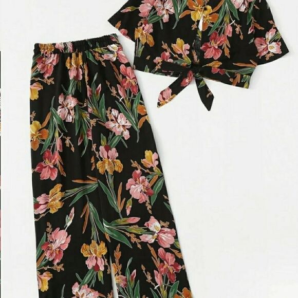 Plus Floral Print Blouse With Pants - Picture 6 of 8